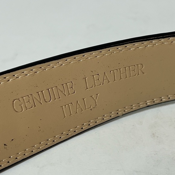 Made in Italy Genuine Leather Black Belt with Silver Buckle Adjustable Waist - Picture 7 of 9